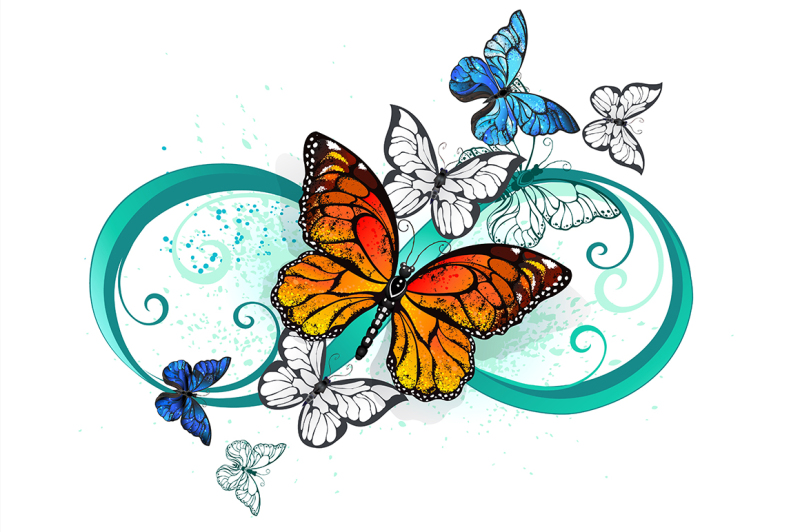 symbol of infinity with realistic butterflies by monarchs an...narch butter...