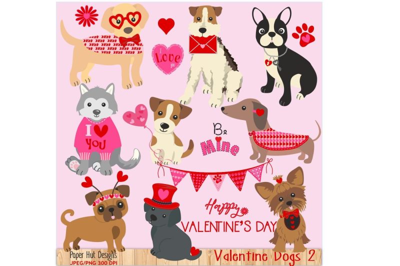 Valentine Dogs 2 Clipart By PaperHutDesigns | TheHungryJPEG