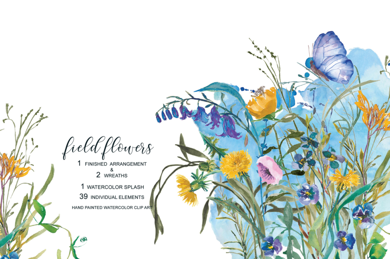 Watercolor Field Flowers Clipart Floral Composition By Patishop Art