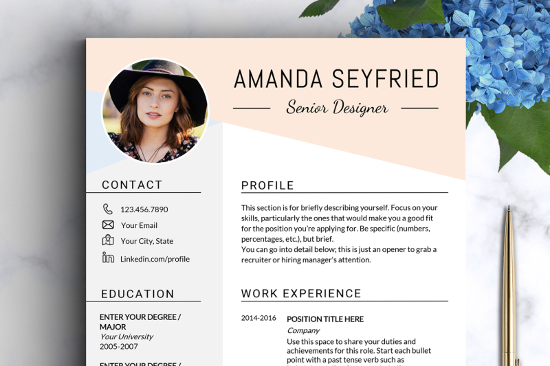 Feminine resume template Instant download Feminine cv template By 