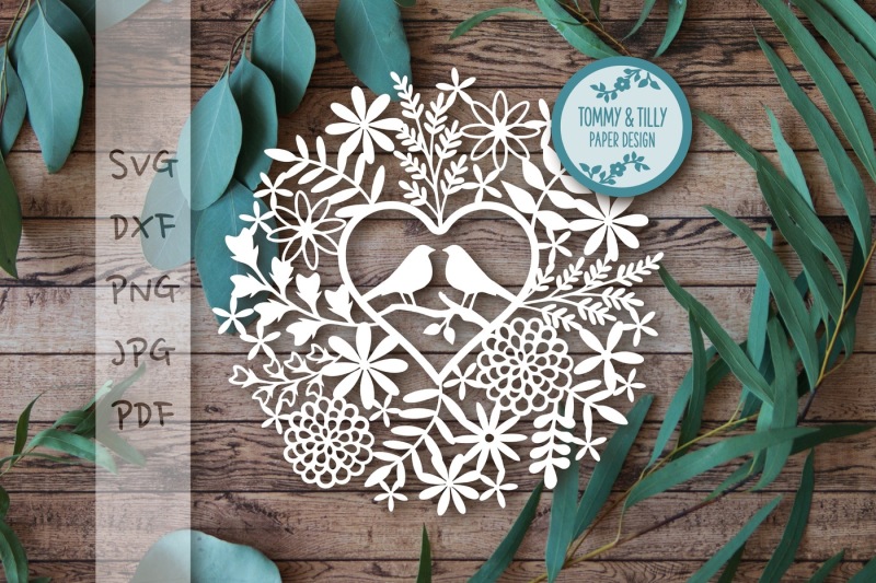 Love Birds Foliage SVG DXF PNG PDF JPG By Tommy and Tilly Design ...