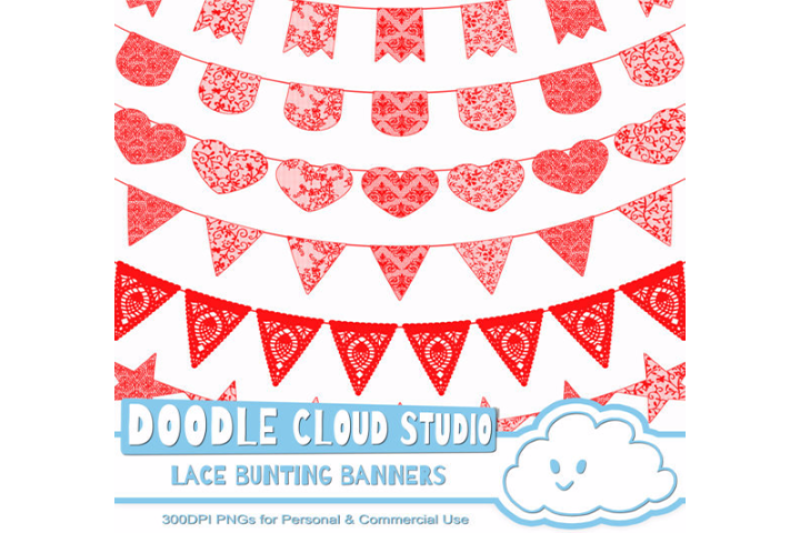 Red Lace Burlap Bunting Banners Cliparts By Doodle Cloud Studio