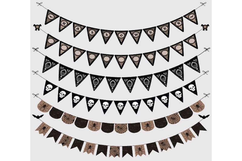 Download Free Halloween Gothic Bunting Banners Clipart Pack Halloween Party Vectors PSD Mockup Template