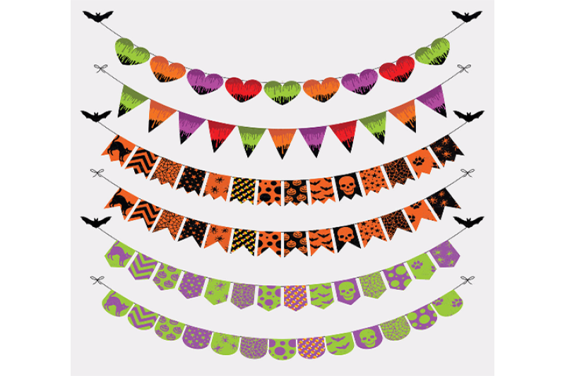 Halloween Colorful Bunting Banners Cliparts Pack Patterned Flags By Doodle Cloud Studio Thehungryjpeg Com