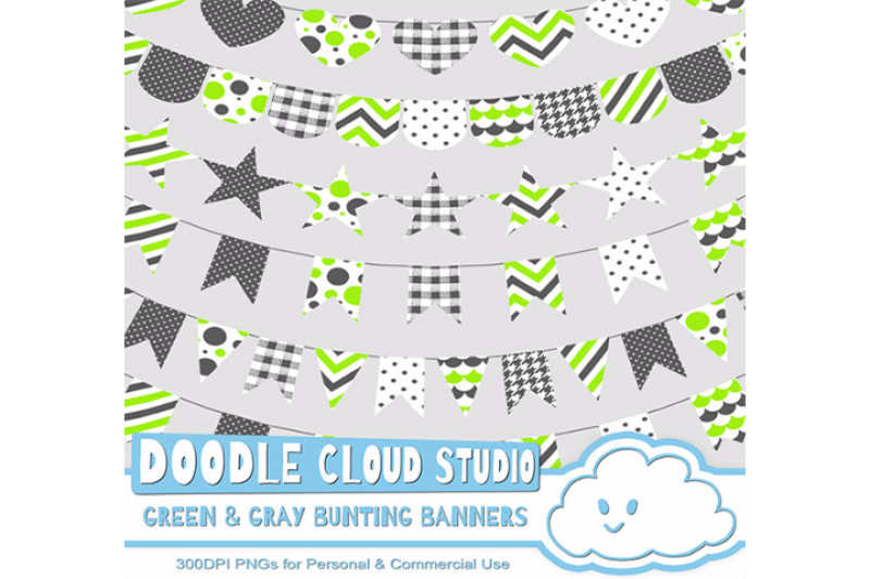 Download Free Green Gray Patterns Bunting Banners Cliparts Pack Pattered SVG DXF Cut File