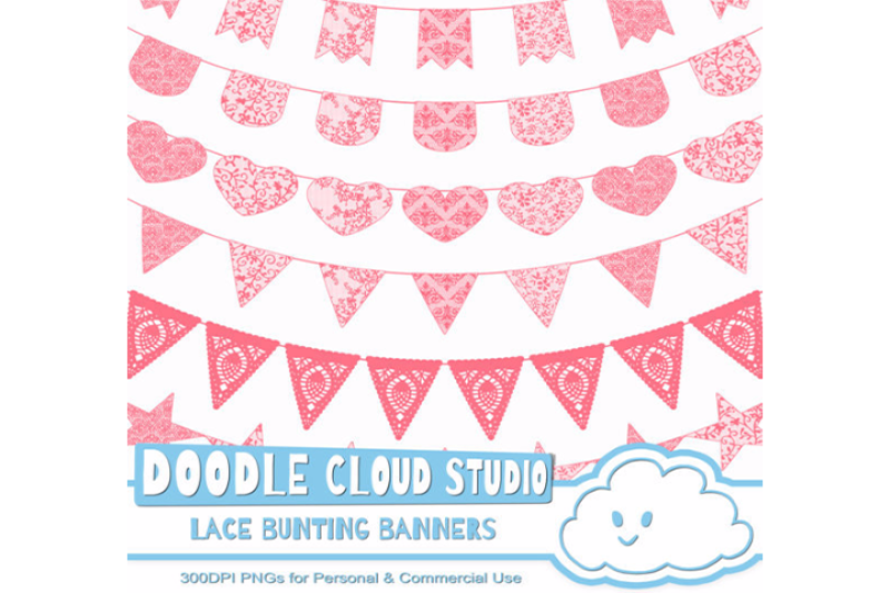 Coral Lace Burlap Bunting Banners Cliparts Multiple Peach Texture
