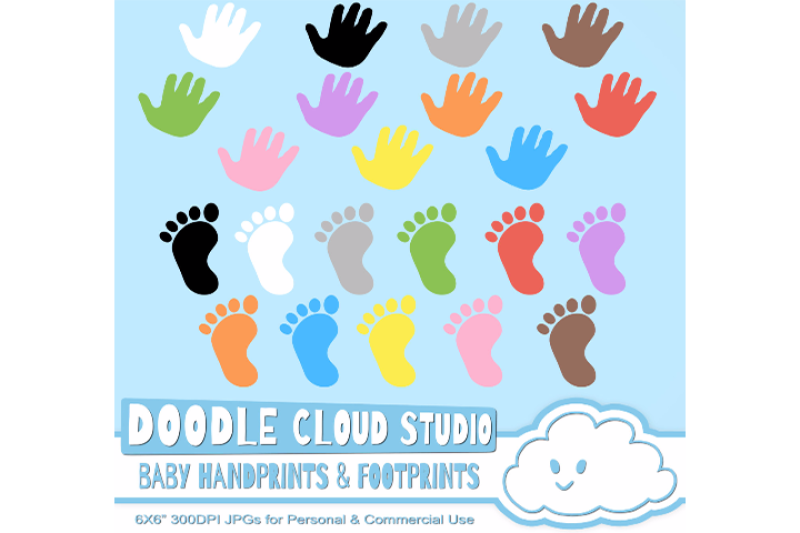 Download Free Colorful Baby Footprints Handprints Cliparts Baby Hands Foot Print PSD Mockup Template