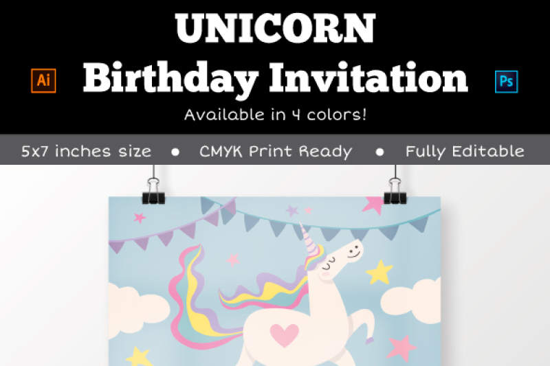 Unicorn Birthday Party Invitation By Knickknacks Co Thehungryjpeg Com