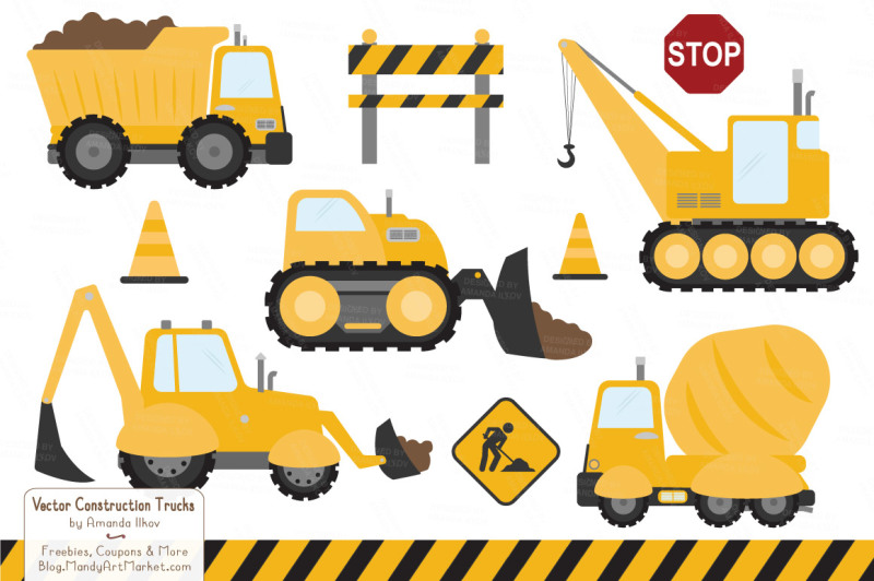 Sunshine Vector Construction Trucks Clipart By Amanda Ilkov | TheHungryJPEG