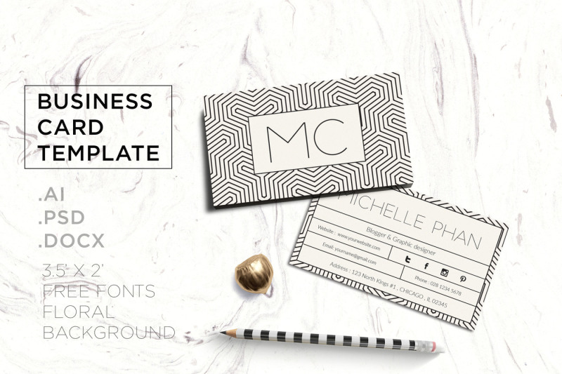 Geometric Business Card Template By Chic Templates Thehungryjpeg Com