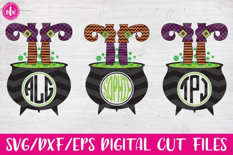 Witch Monogram Legs In Cauldron Svg Dxf Eps Cut File Design Free Svg Files Images Vector