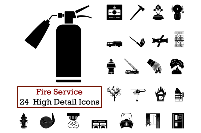 Set of 24 Fire service Icon By Angelp | TheHungryJPEG