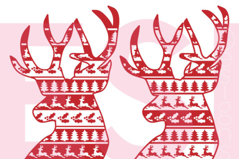 Christmas Deer Heads Ugly Sweater Style Svg Dxf Eps Cutting Files By Esi Designs Thehungryjpeg Com
