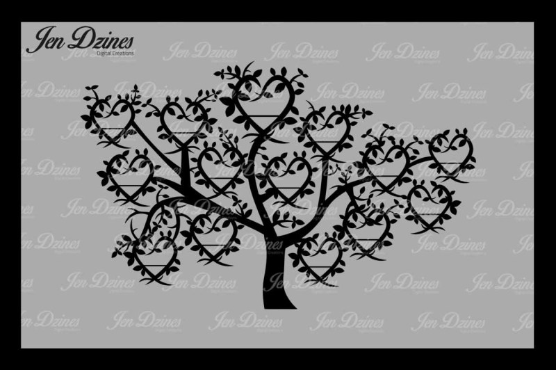 Download Heart Family Tree 14 Names SVG DXF EPS PNG By Jen Dzines ...