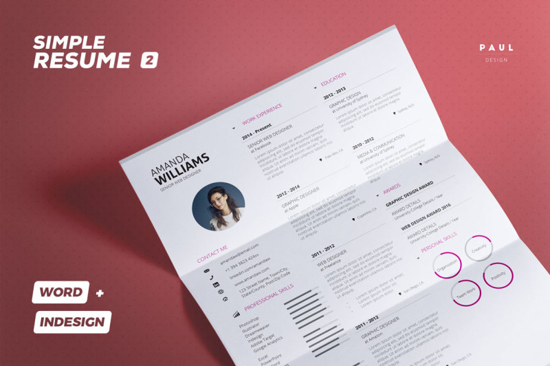 Simple Resume/Cv Volume 2 - Indesign + Word Template By The Resume ...