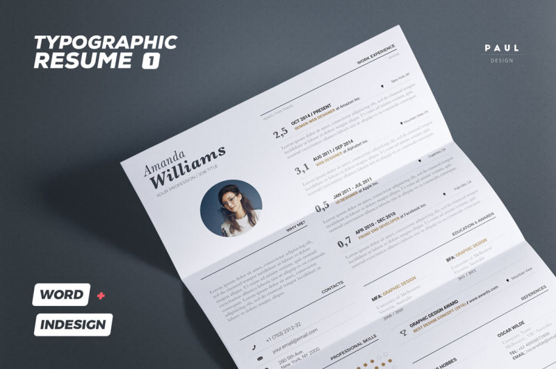 Typographic Resume/Cv Volume 1 - Indesign + Word Template By The Resume ...