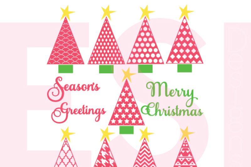 Patterned Christmas Trees With Sentiments Svg Dxf Eps Cutting Files By Esi Designs Thehungryjpeg Com