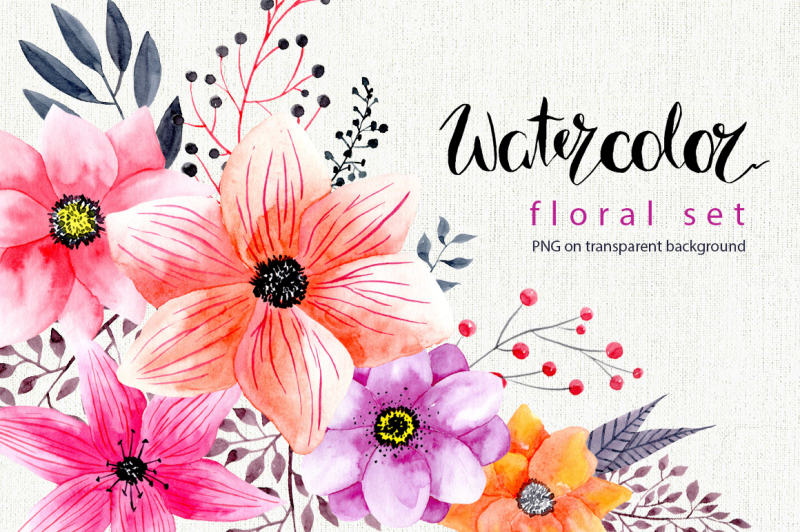 Watercolor rustic flowers PNG By WatercolorFlowers | TheHungryJPEG