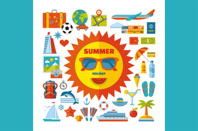 Holiday flat. Лето символ. Акция вектор Summer. Инфографика пляж логотип.