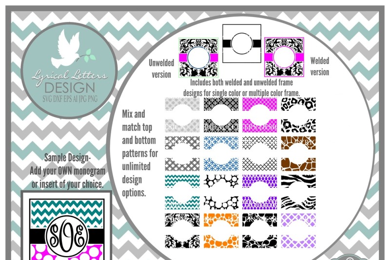 Free Mix And Match Patterned Monogram Frame Collection Svg Dxf Eps Ai Jpg Png Crafter File Best Free Svg Quotes Cut Files