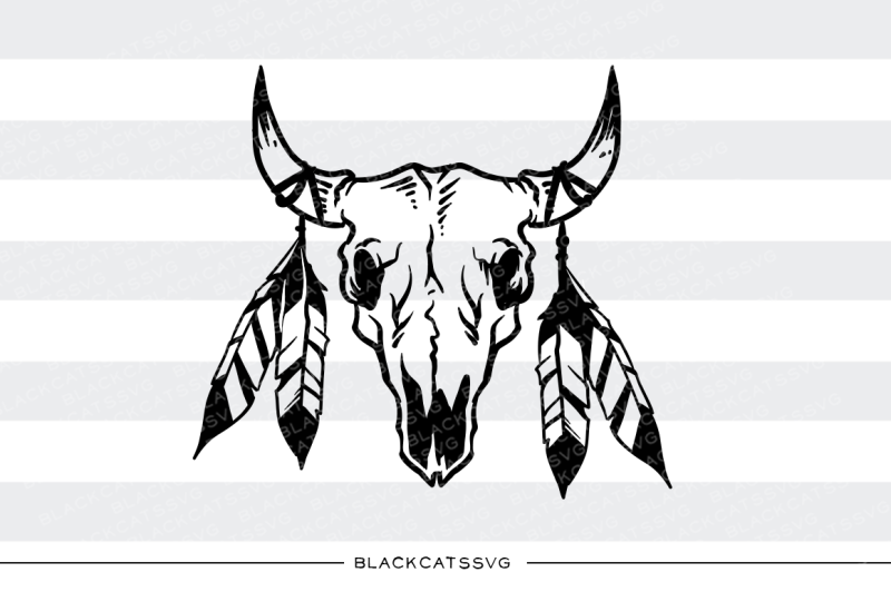 Download Bull skull and feathers - SVG file By BlackCatsSVG ...