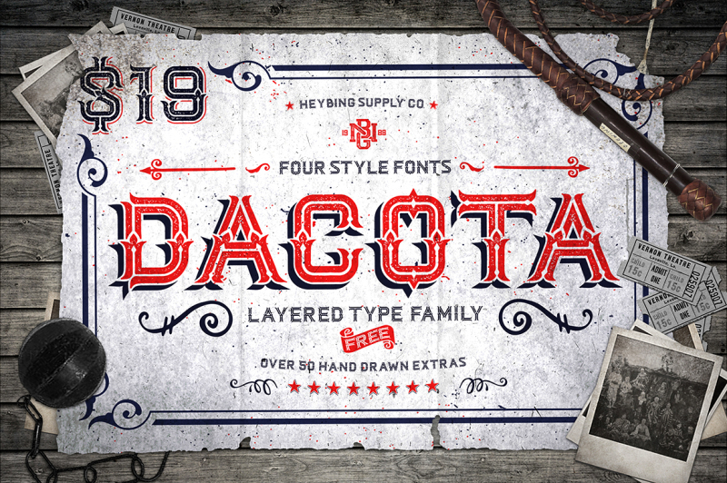 Free Dacota Layered Typeface Extras Script Fonts