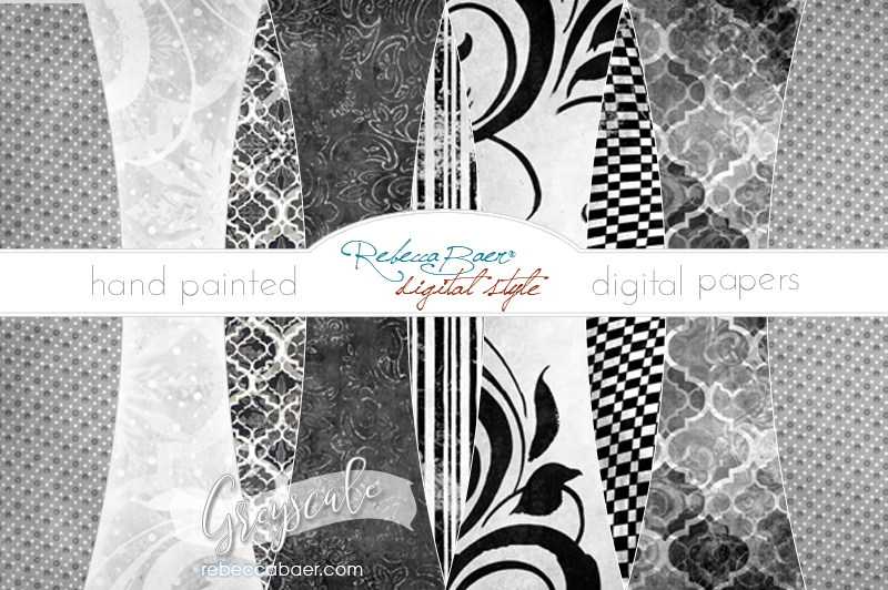 Hand Painted Digital Papers Greyscale Scalable Vector Graphics Design Cut Files Design Vector