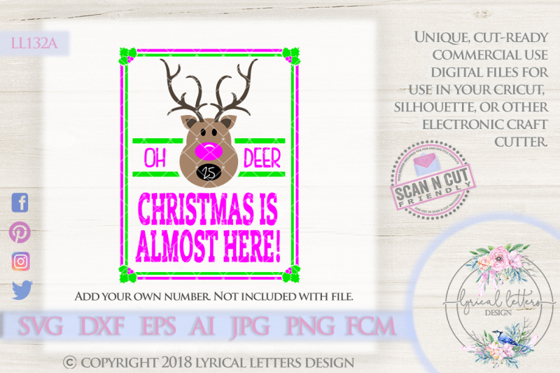 Free Oh Deer Christmas Is Almost Here Countdown Svg Dxf Eps Ai Jpg Png Crafter File Free Svg Cut Files Are Great For Use With Silhouette Cameo Or Cricut