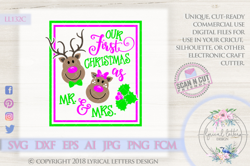 Our First Christmas As Mr And Mrs Reindeer Svg Dxf Eps Ai Jpg Png Design Free Antler Svg File