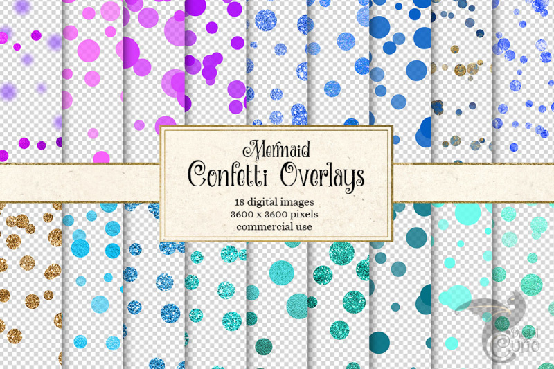 Mermaid Confetti Overlays By Digital Curio | TheHungryJPEG