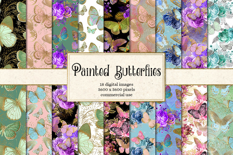 Painted Butterflies Digital Paper By Digital Curio | TheHungryJPEG