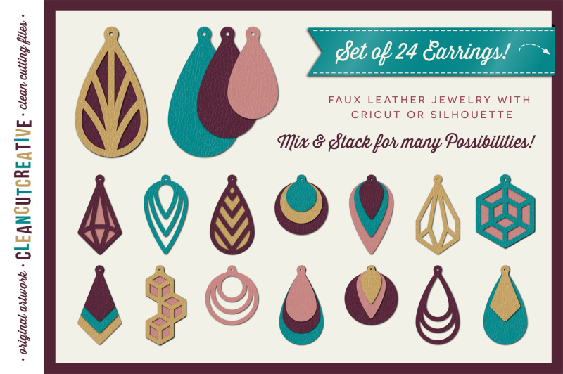 Download Set of 24 Faux Leather Earrings - SVG DXF EPS - Cricut and ...
