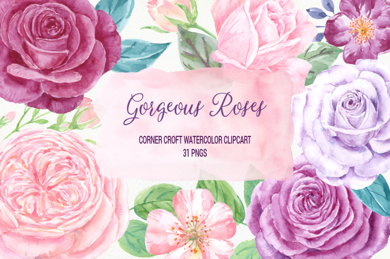 Watercolor Clip Art Gorgeous Roses By Cornercroft | TheHungryJPEG