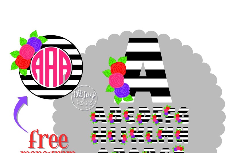 Download Free Free Bw Stripe Floral Letters A To Z And Free Monogram Frame Crafter File SVG Cut Files