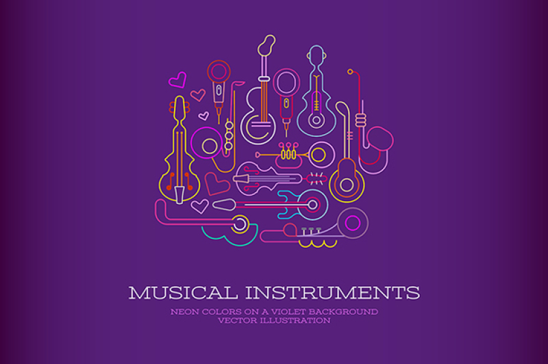 Musical Instruments Neon By Danjazzia Thehungryjpeg Com