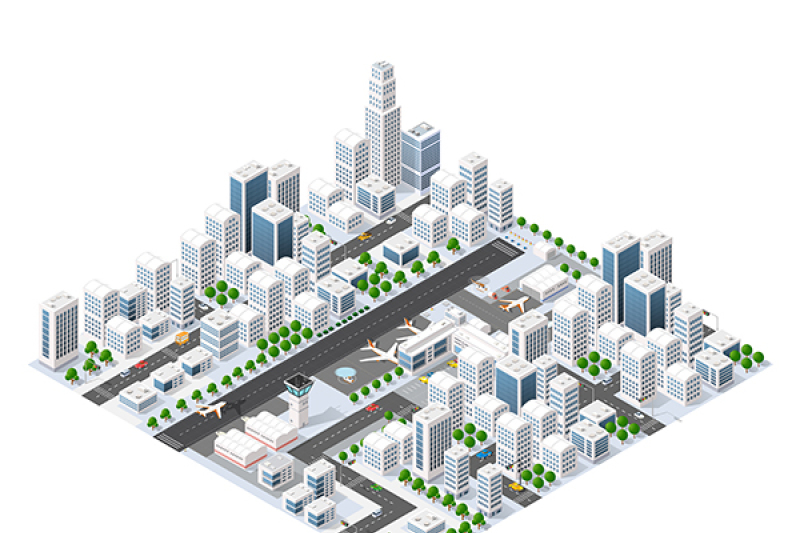 Isometric area landscape skyscrapers By Alexzel | TheHungryJPEG