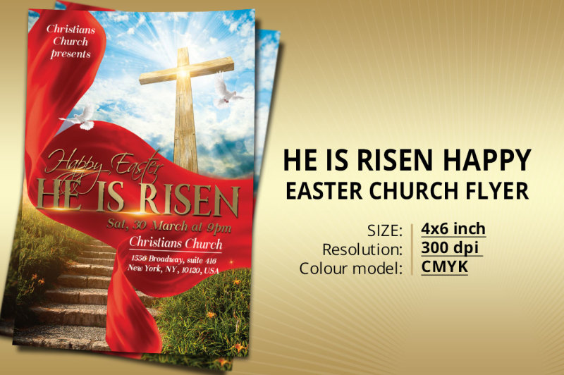 he is risen happy easter church flyer - size: 4x6 inch; resolution: 300dpi;...