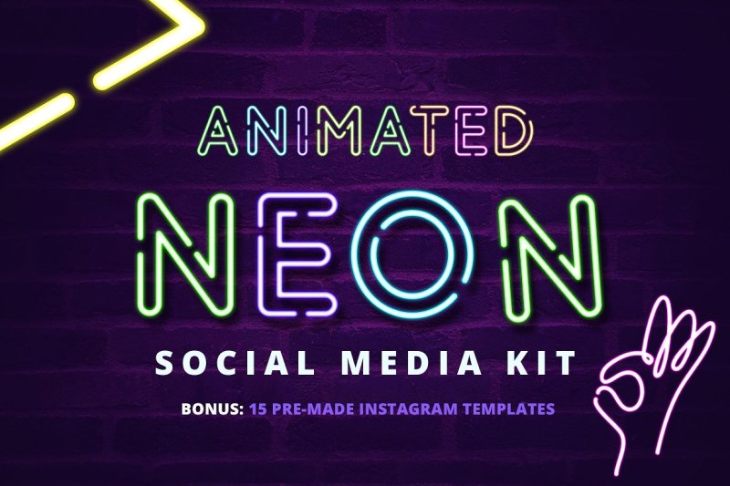 Animated Neon Social Media Kit By Brandspark Thehungryjpeg Com