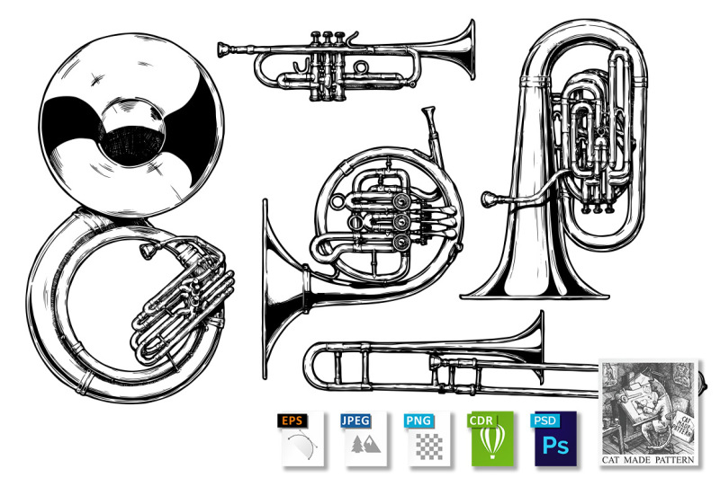 Духовые медные инструменты нарисовать