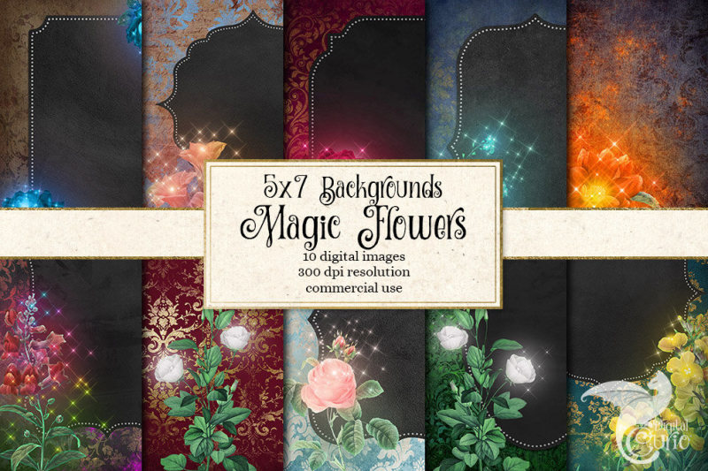 Magic Flower Invitation Backgrounds By Digital Curio | TheHungryJPEG