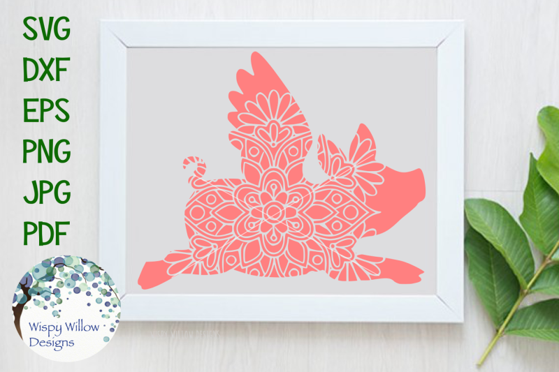 Download Flying Pig Mandala SVG/DXF/EPS/PNG/JPG/PDF By Wispy Willow ...