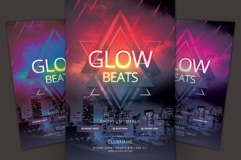 Glow Beats Flyer By styleWish | TheHungryJPEG