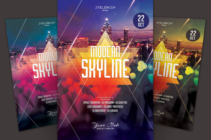 Modern Skyline Flyer By styleWish | TheHungryJPEG