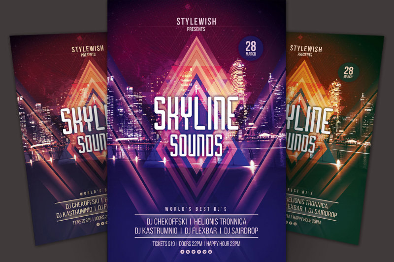 Skyline Sounds Flyer By styleWish | TheHungryJPEG