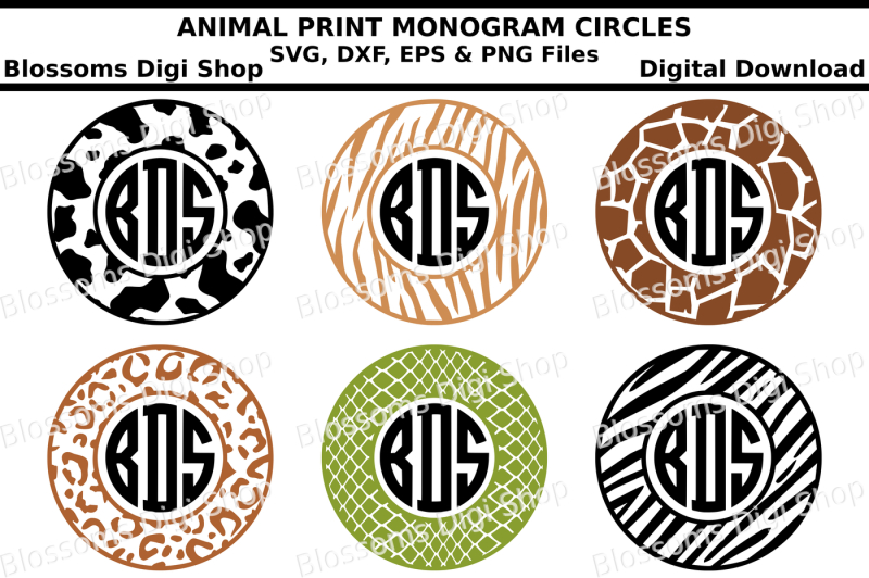 Animal Print Monogram Circles SVG, DXF, EPS and PNG files By Blossoms