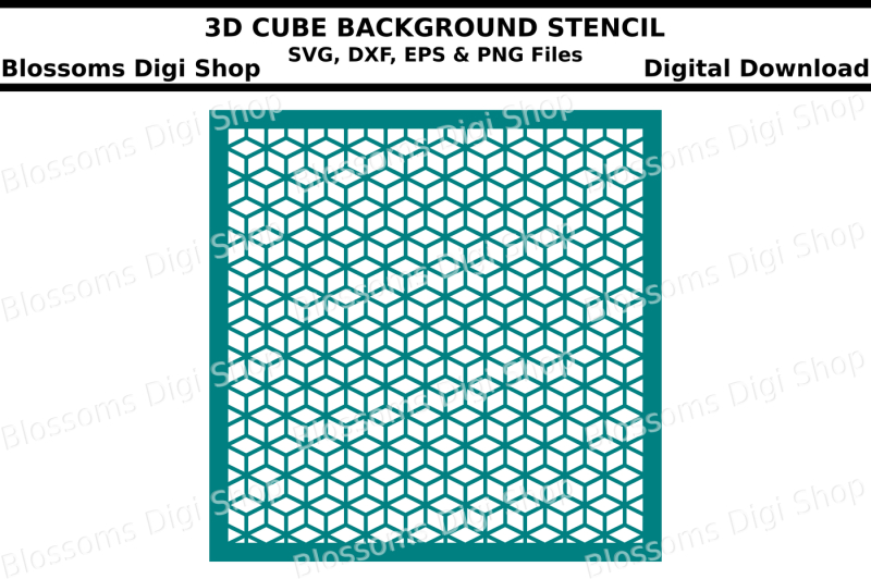 3D Cube Background Stencil SVG, DXF, EPS and PNG files By Blossoms Digi ...