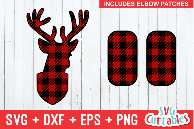 Deer Head Buffalo Plaid With Elbow Patches By Svg Cuttables Thehungryjpeg Com