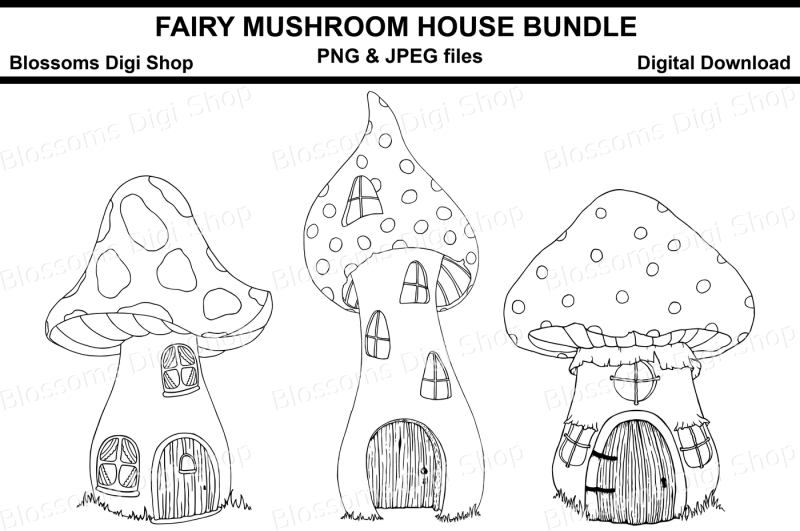 Download Free Fairy Mushroom House Bundle Digital Stamps Crafter File PSD Mockup Templates