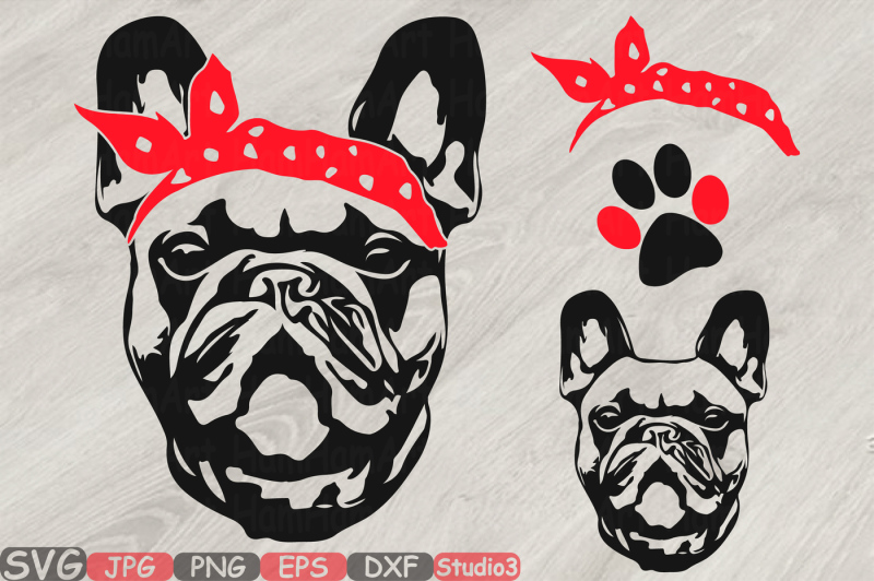 French bulldog Head Whit Bandana Silhouette SVG cute Dog Family 816s By