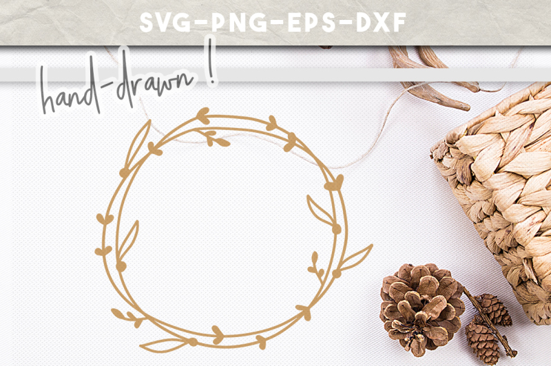 Download Free Rustic Wreath Svg Floral Clipart Handdrawn Laurels Frame PSD Mockup Template